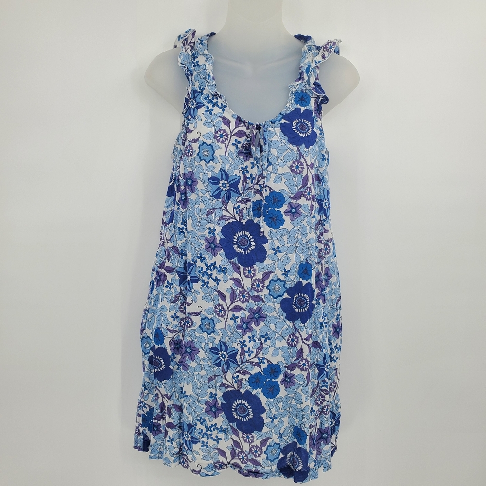 ♤♤ Old Navy Floral Ruffle Sleeveless Dress in Blue and White Size Small